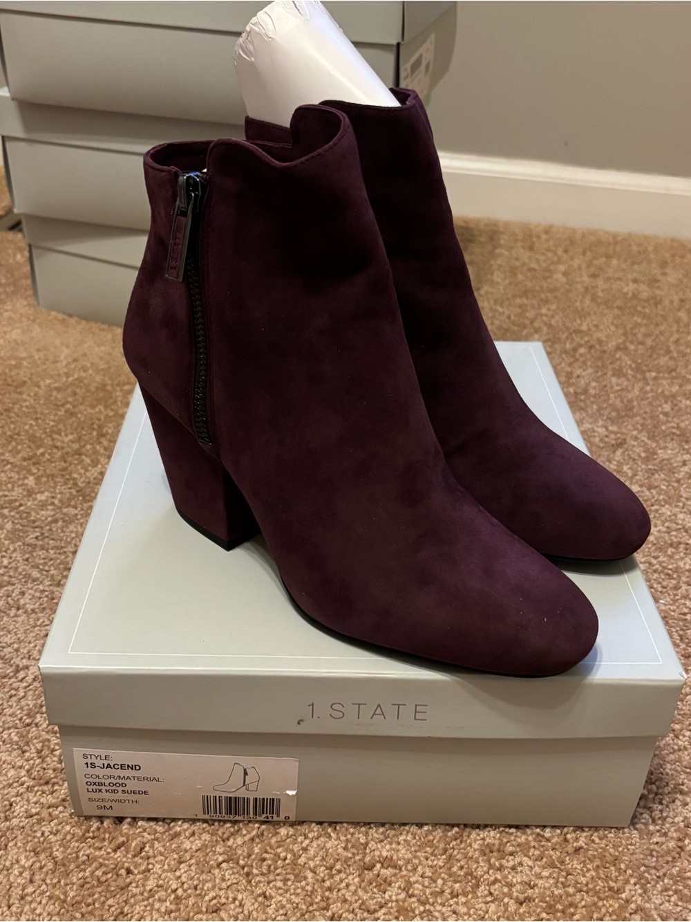 1state oxblood suede booties